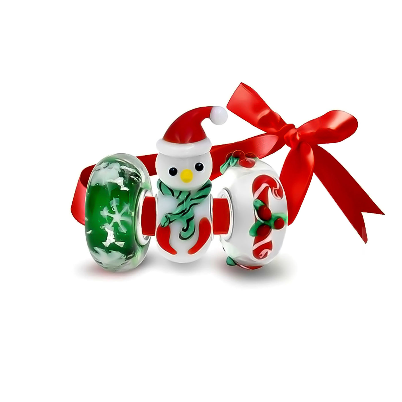 Murano Glass Christmas Charm Bead with Stocking Snowflake and Reindeer