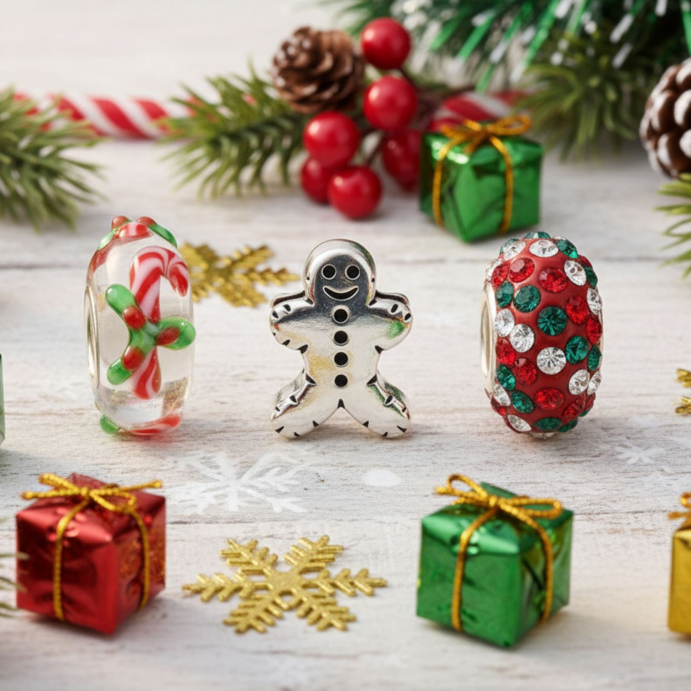 Christmas Charm Bead Set Gingerbread Candy Cane and Cookie for Bracelets