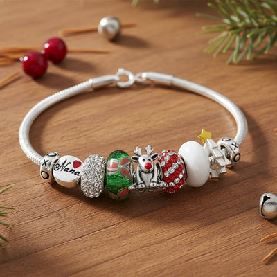 Christmas Rudolph Reindeer Nana Charm Bracelet European Beads Sterling Silver