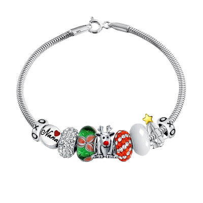 Christmas Rudolph Reindeer Nana Charm Bracelet European Beads Sterling Silver