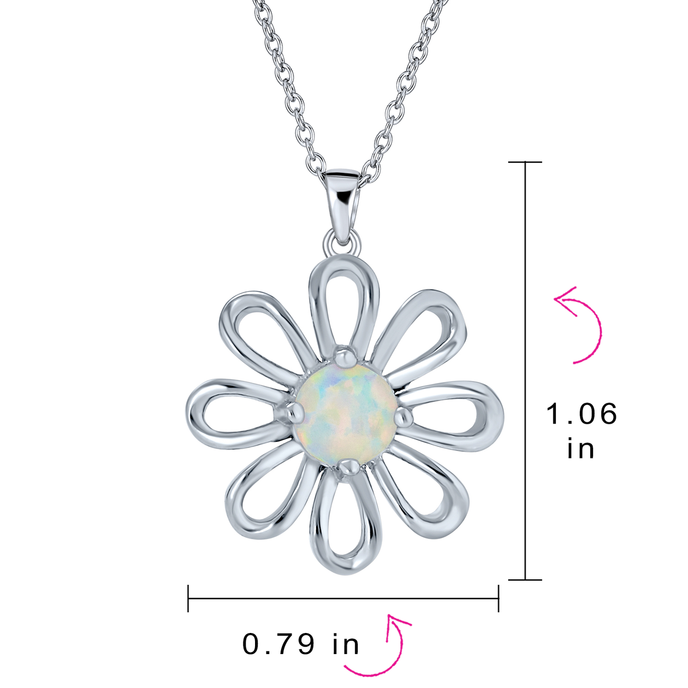 Daisy Flower White Created Opal Pendant Sterling Silver Necklace