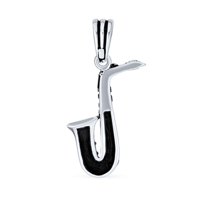 Musician Jazz Lover Saxophone Instrument Pendant Necklace .925 Silver