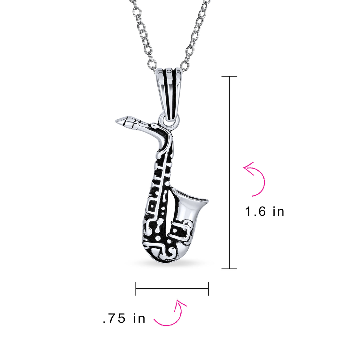 Music Lovers Saxophone Necklace & Treble Clef Stud Earrings Set Sterling Silver
