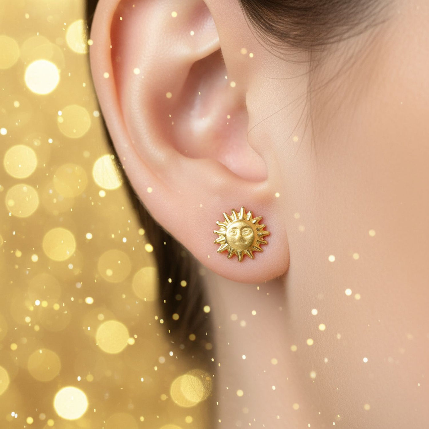 Summer Solar Beach Fun Sunburst Stud Earrings in Genuine 10K Yellow Gold