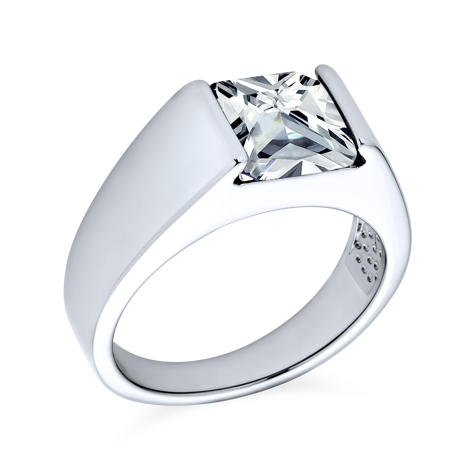 Traditional Mens Stainless Steel Blue Sapphire CZ Square Cut Engagement ...