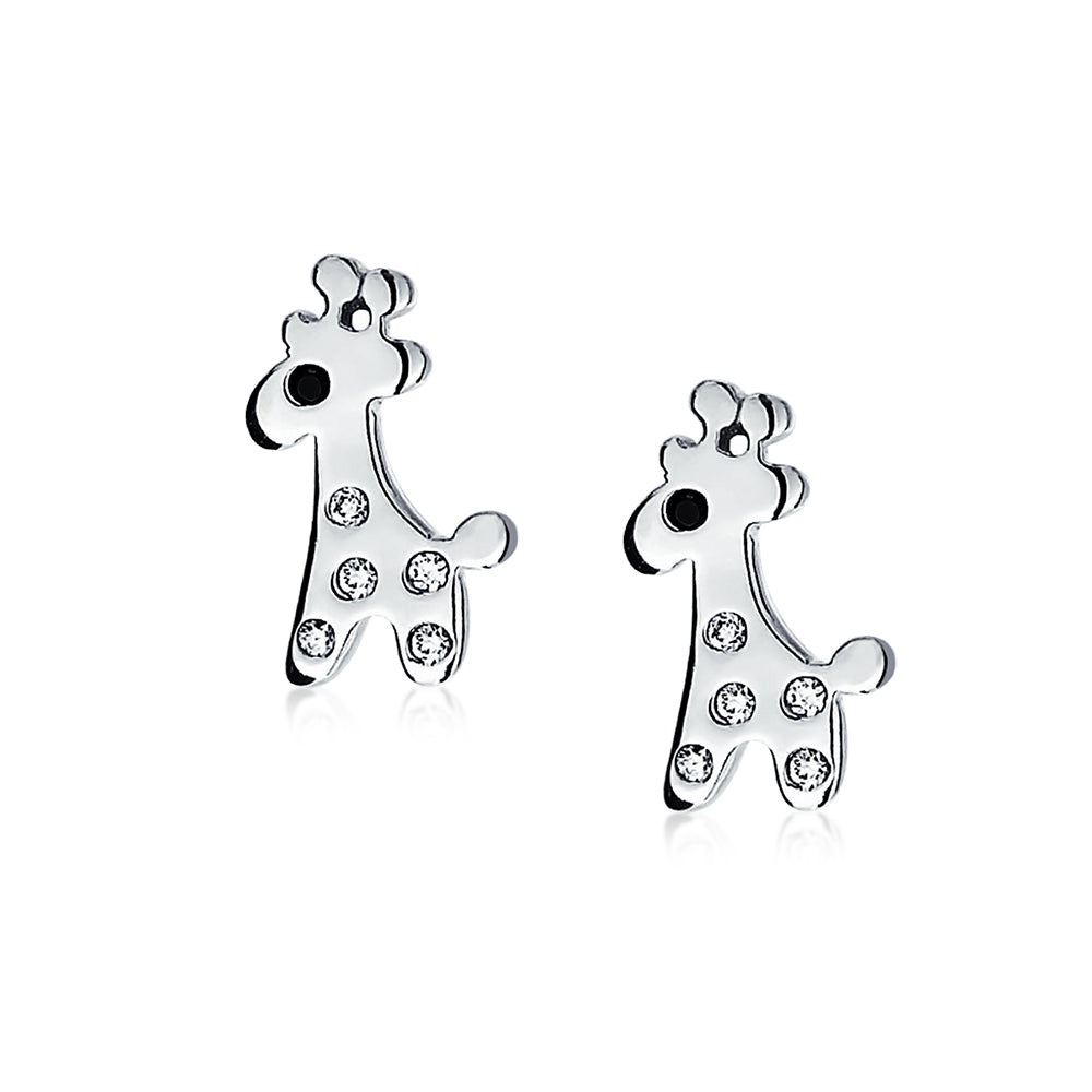 Lover Cartoon Cubic Zirconia Giraffe Stud Earrings Sterling Silver