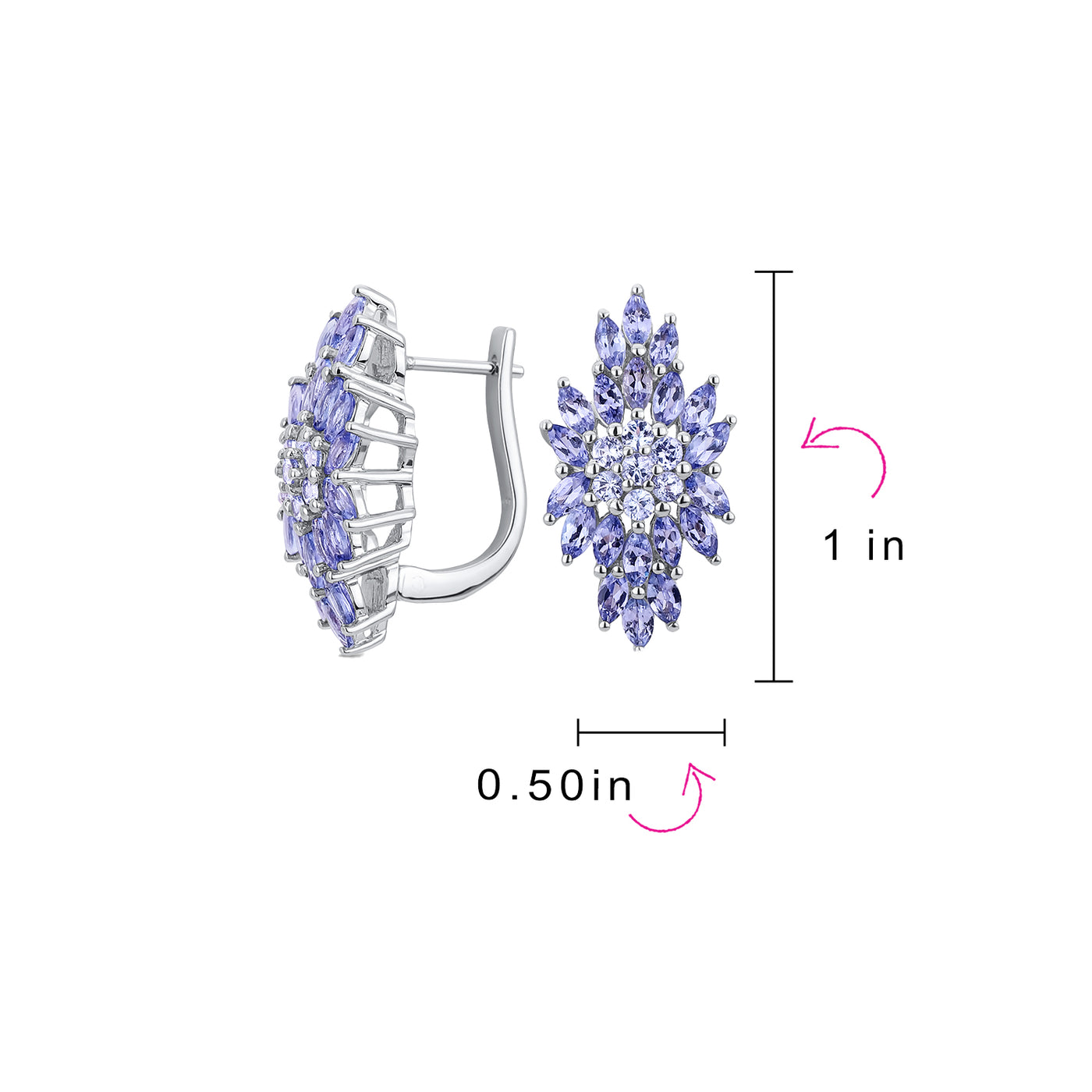 Clusters Teardrops Purple Tanzanite Leaf Drop Earrings 925 Sterling Silver