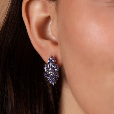 Clusters Teardrops Purple Tanzanite Leaf Drop Earrings 925 Sterling Silver