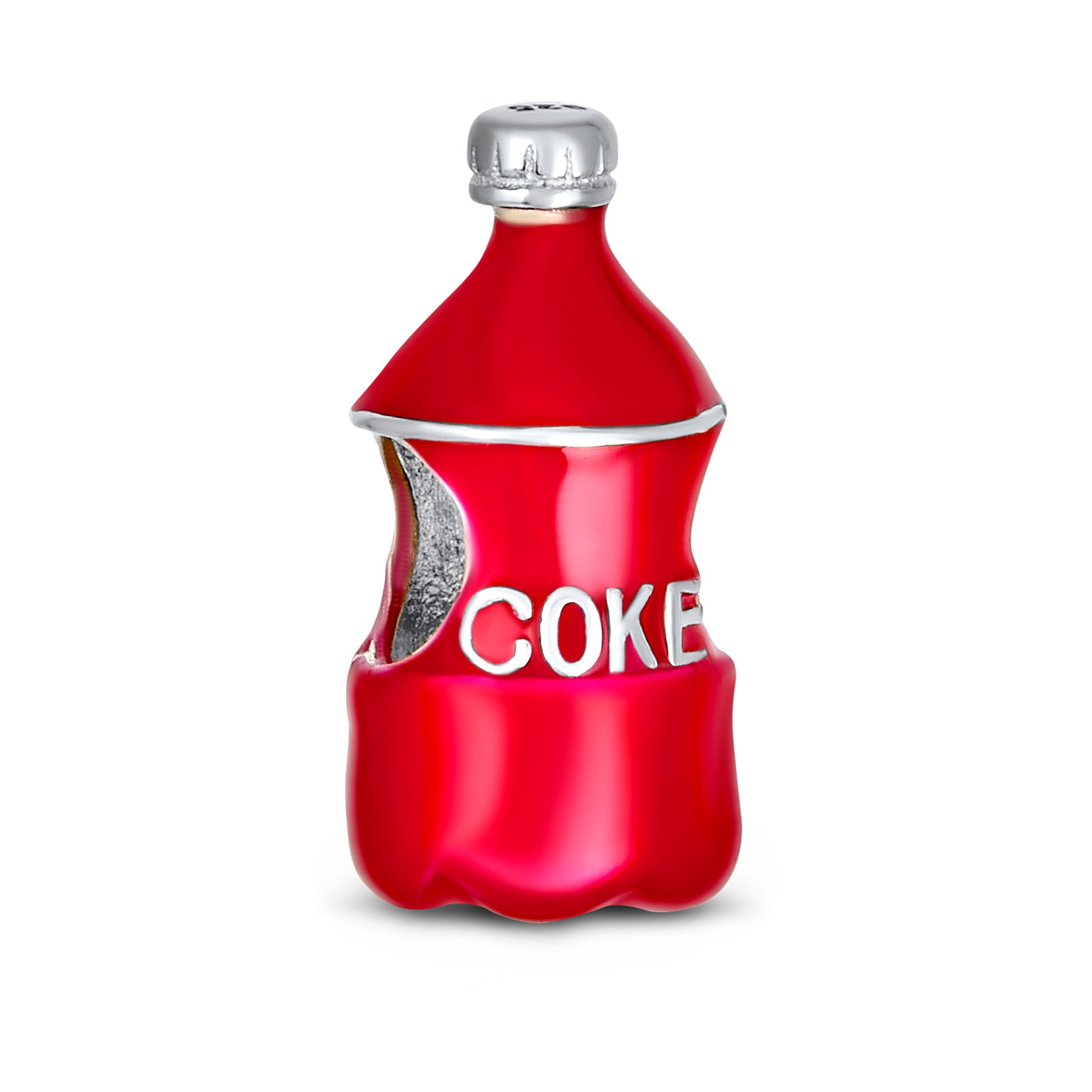 Soda Lover Red Enamel Drink Coke Bottle Charm Bead .925 Sterling Silver