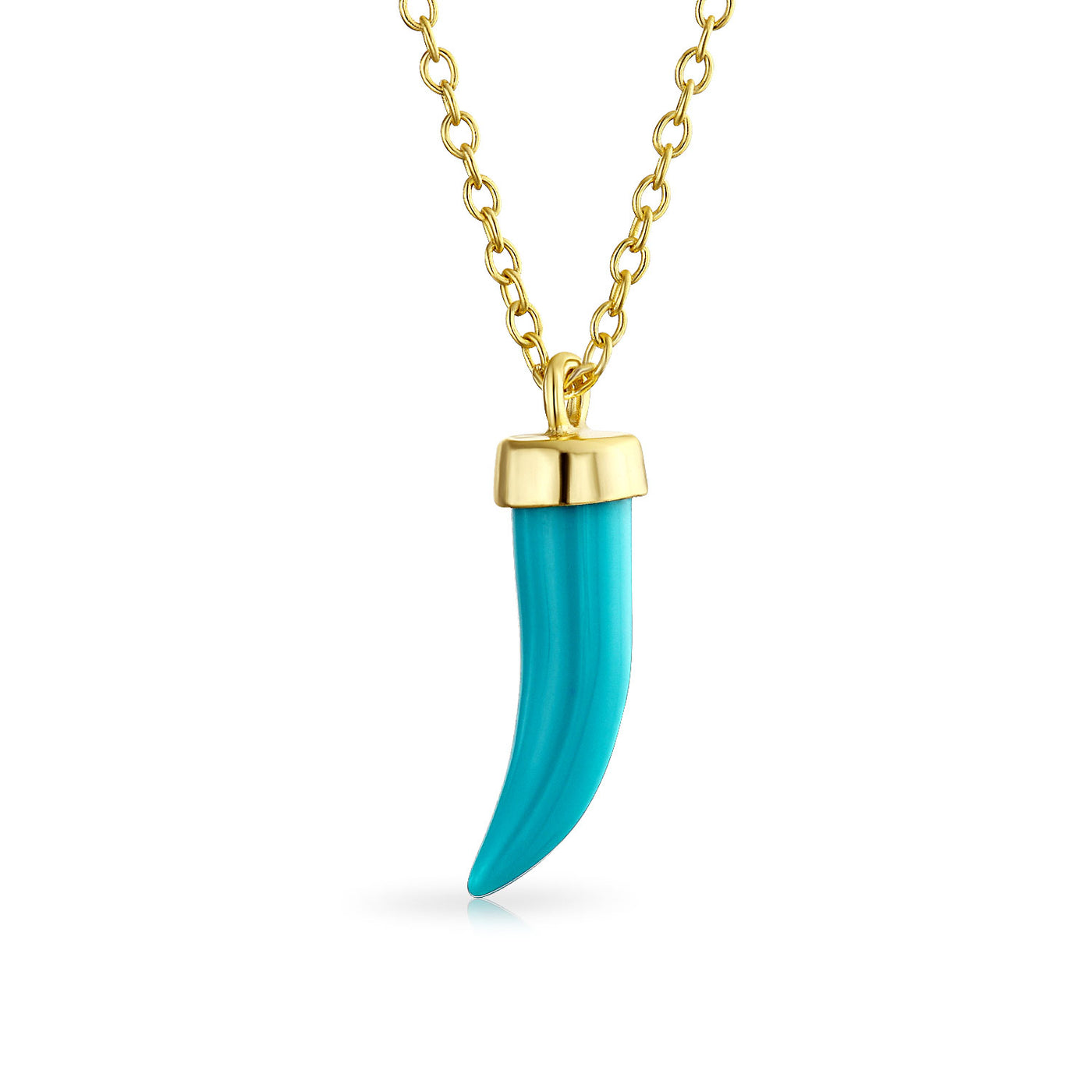 Horn Tooth Chili Pepper Pendant Turquoise Gold Plated Western Necklace