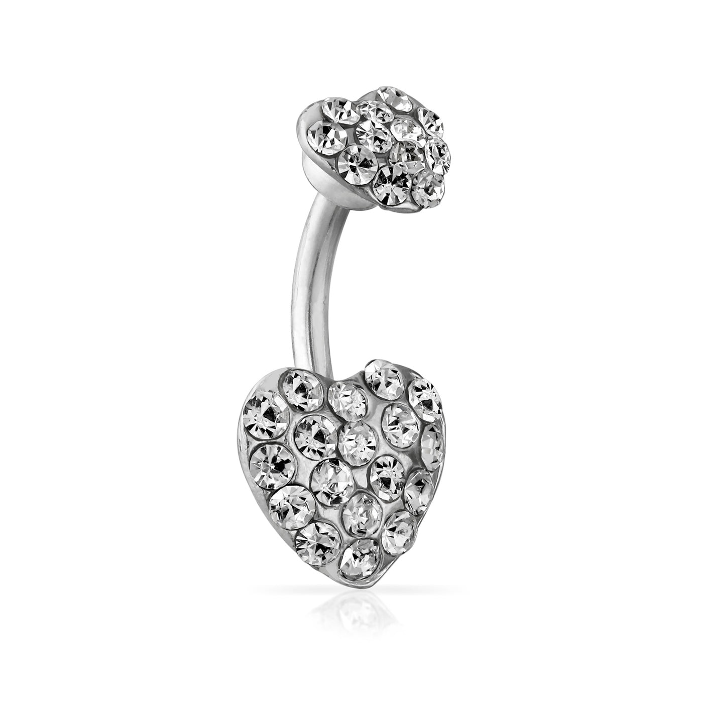 Crystal Heart Bar Belly Navel Ring Body Surgical Stainless Steel