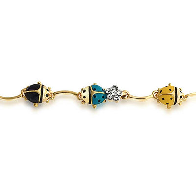 Garden Lucky Ladybug Link Charm Bracelet Crystal Gold Plated