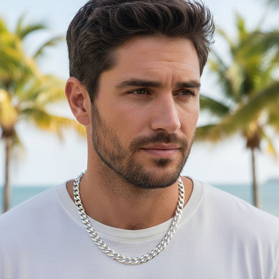 Men's Sterling Silver Miami Cuban Chain Necklace 7MM Nickel-Free Made in Italy