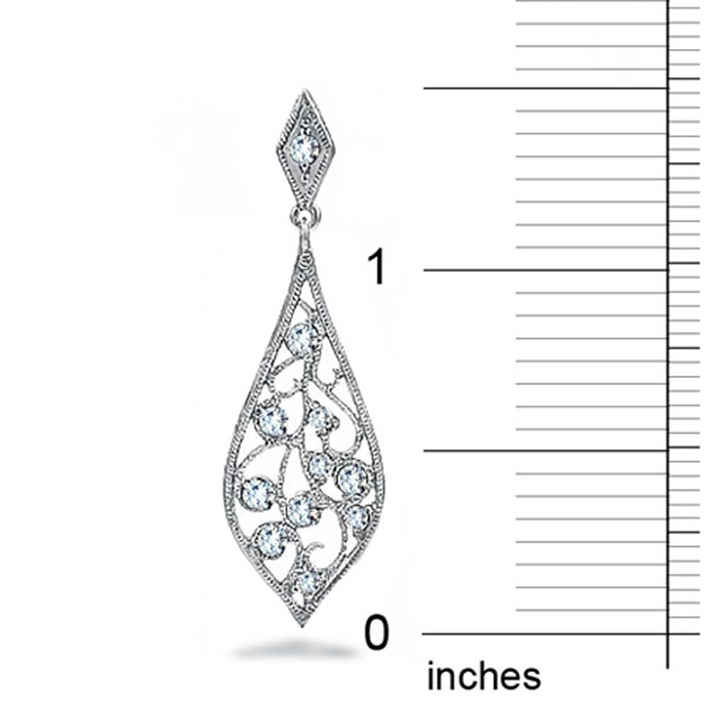 Open Filigree CZ Nature Leaf Chandelier Dangle Earrings .925 Sterling Silver