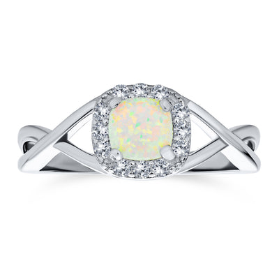 Halo 1CT Square Solitaire White Opal Engagement Ring Infinity Band