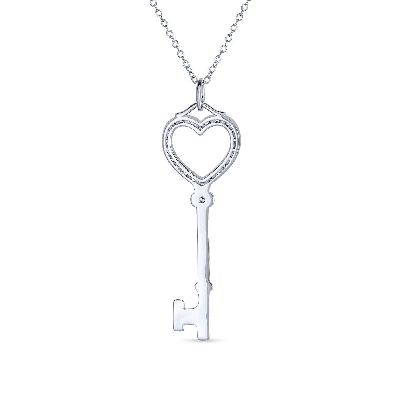 Heart Key Pendant Cubic Zirconia CZ .925 Sterling Silver Necklace