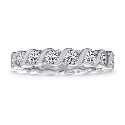 CZ Band Wave Set Eternity Wedding Band Ring .925 Sterling Silver