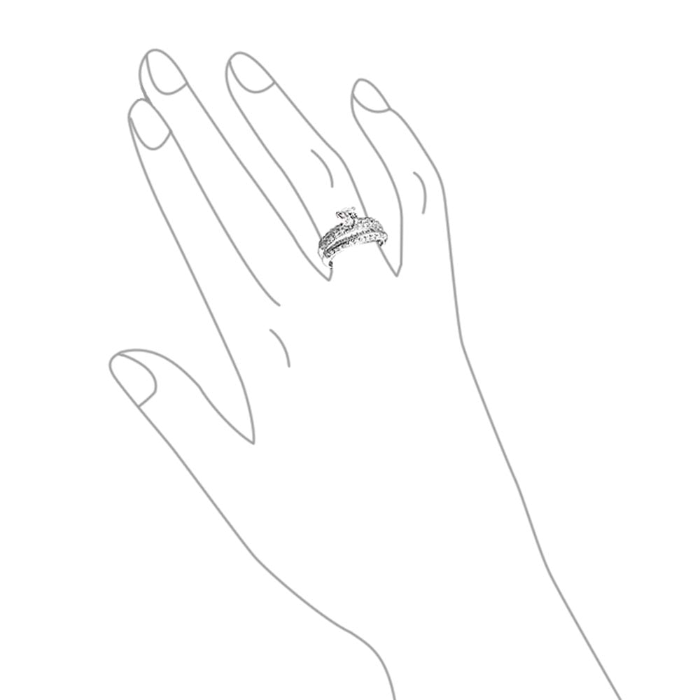 Traditional 3CT CZ Round Solitaire Pave Eternity Band Ring Set Sterling Silver