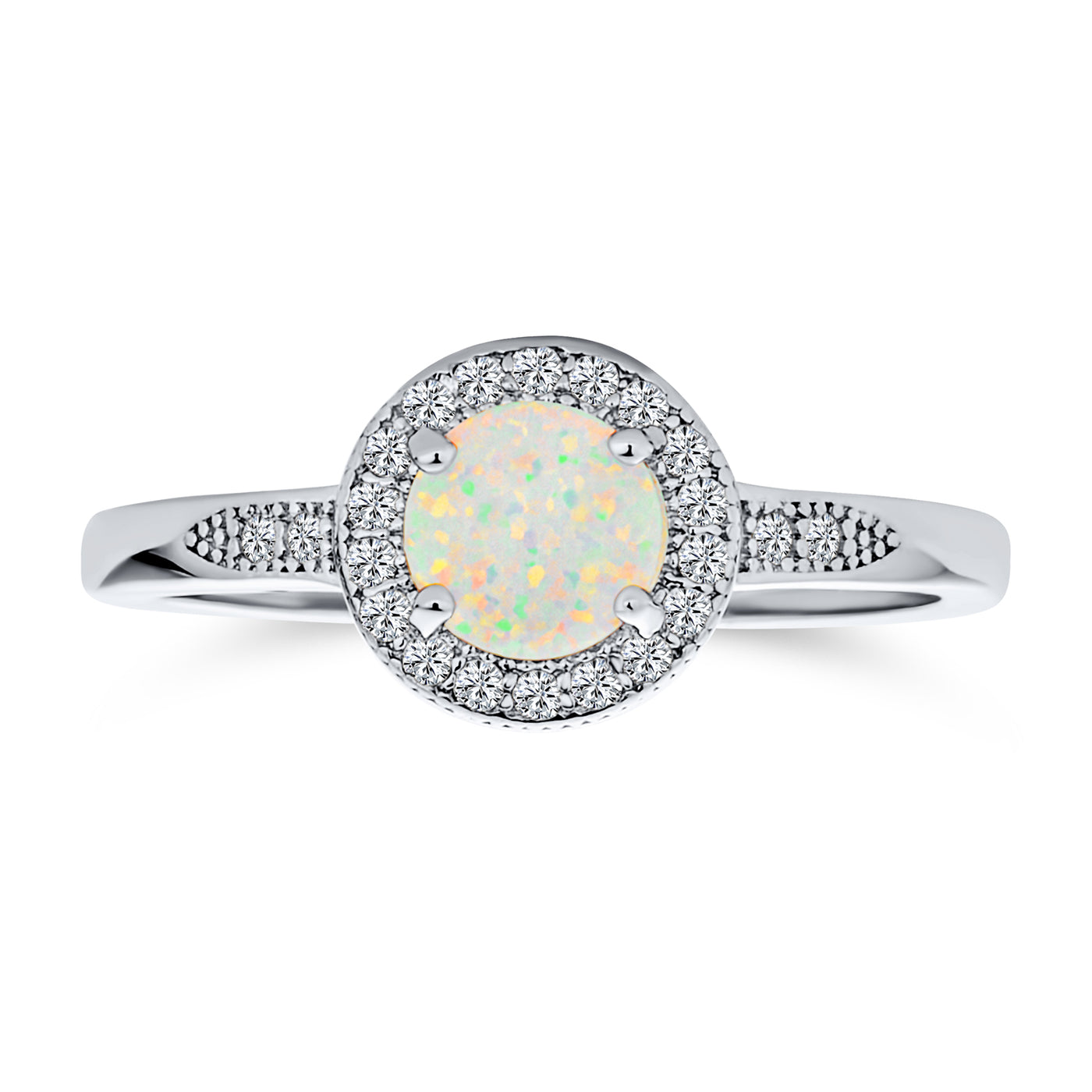 Halo 1CT Circle Solitaire White Opal Engagement Ring Sterling Silver