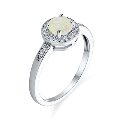 Halo 1CT Circle Solitaire White Opal Engagement Ring Sterling Silver
