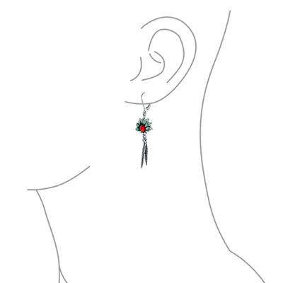 Western Jewelry Turquoise Coral Feather Drop Earrings Sterling Silver
