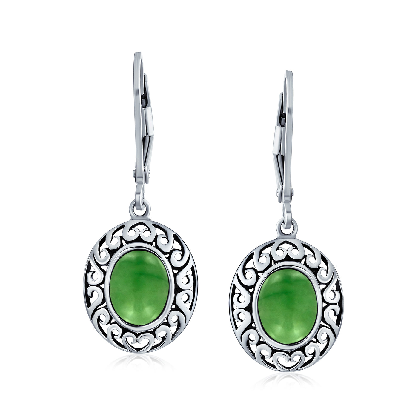 Set of 2 Blue Turquoise & Dyed Green Quartz Dangle Earrings Lever Back Silver