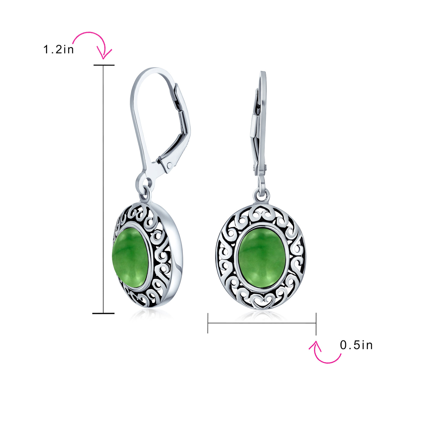 Set of 2 Blue Turquoise & Dyed Green Quartz Dangle Earrings Lever Back Silver