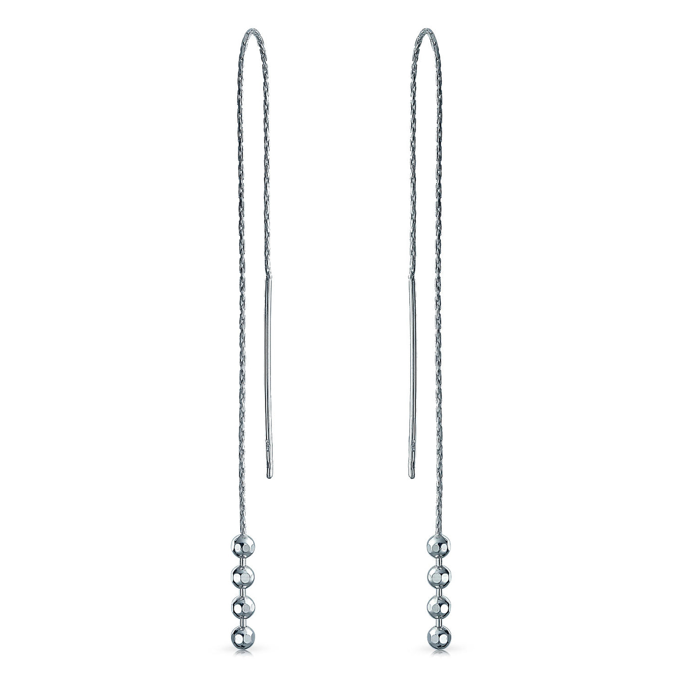 Geometric Chain Round Ball Beaded Threader Earring .925 Sterling Silver