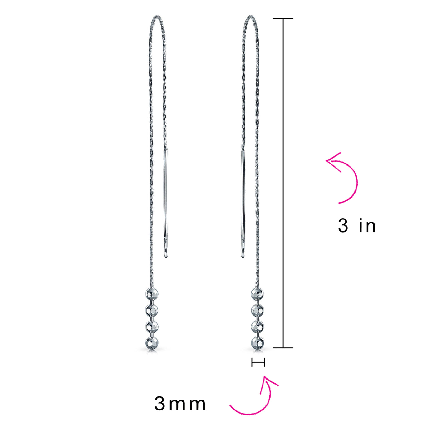 Set of 2 Minimalist Long Chain Wire Hook Dangle Earrings 3 Pearls 4 Bead Balls