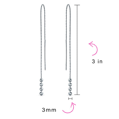 Set of 2 Minimalist Long Chain Wire Hook Dangle Earrings 3 Pearls 4 Bead Balls