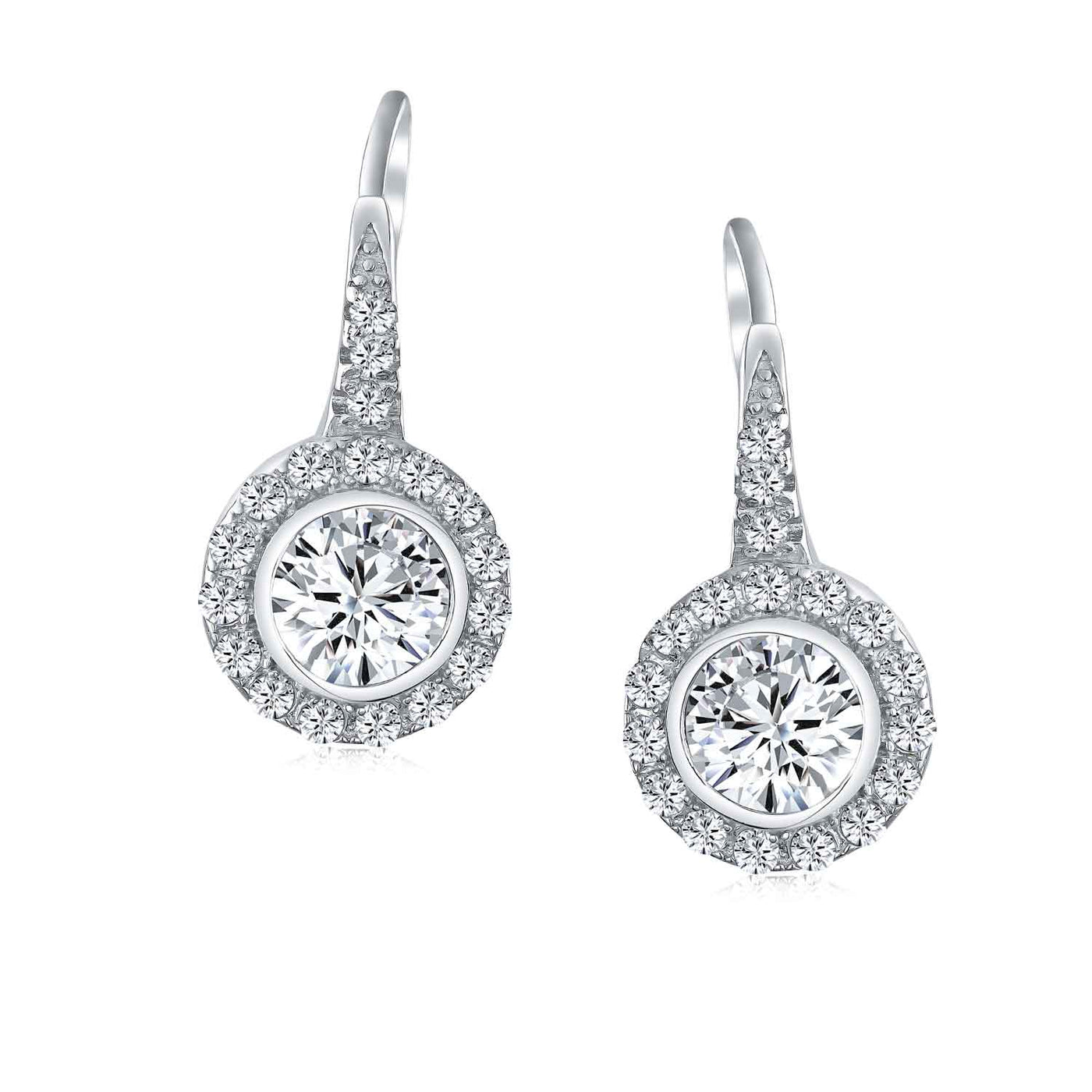 Deco Style Prom Round Disc Circlet Drop Earrings .925 Sterling Silver