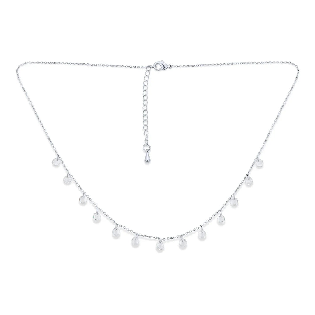 Delicate Crystal Drops Bridal Wedding Holiday Thin Choker Necklace, image size:1080x1080
