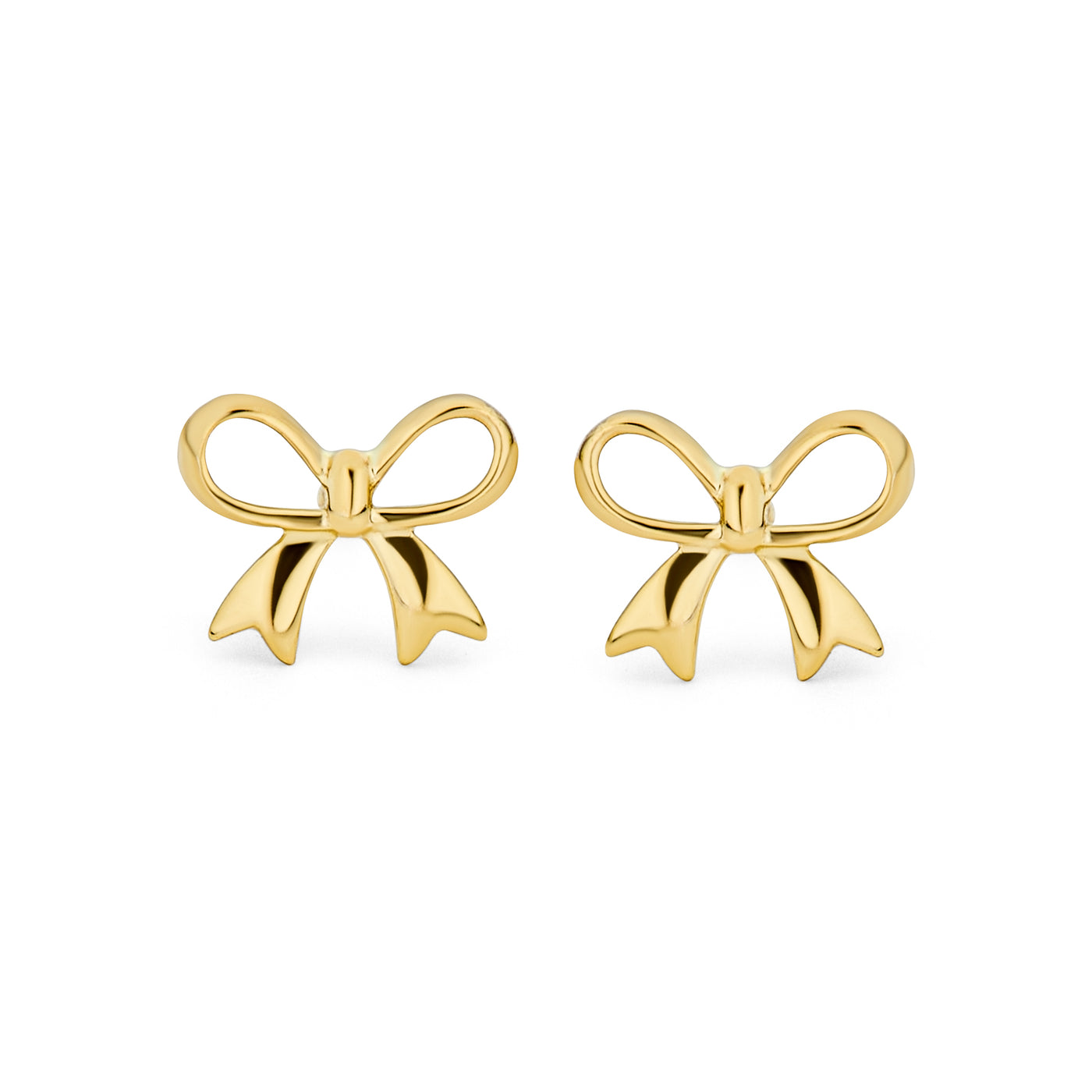 Tiny Birthday Present Ribbon Bow Stud Earrings Real 14K Gold Screwback