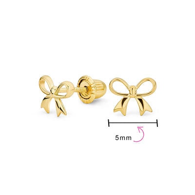 Tiny Birthday Present Ribbon Bow Stud Earrings Real 14K Gold Screwback