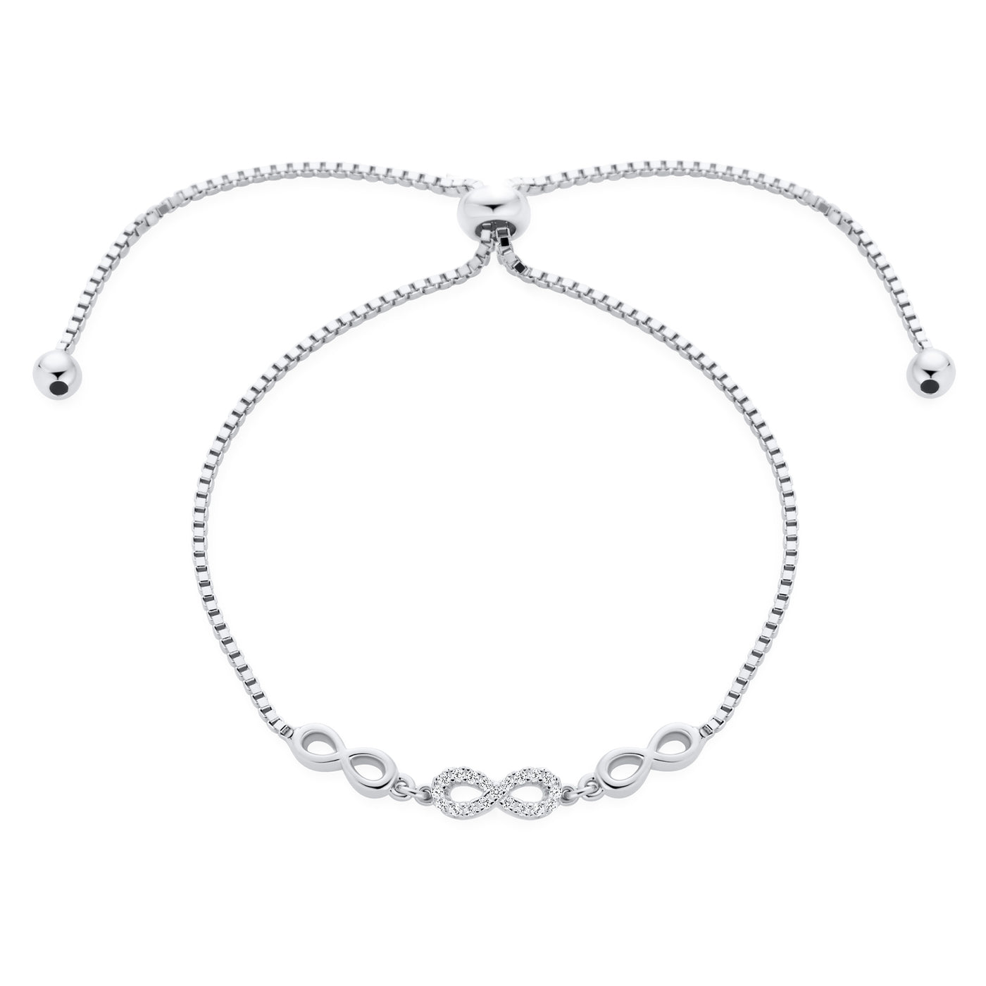 Set of 2 Butterfly & Love Knot CZ Bolo Bracelet Set Sterling Silver Adjustable