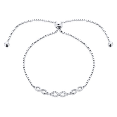 Set of 2 Butterfly & Love Knot CZ Bolo Bracelet Set Sterling Silver Adjustable