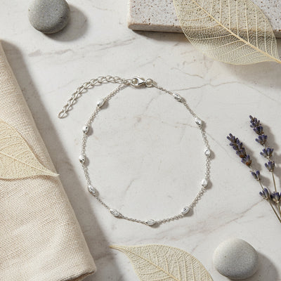 Hot Wife Diamond-Cut Oval Beads Anklet Ankle Bracelet Sterling Silver