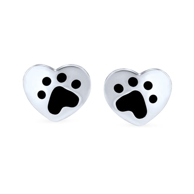 Dog Cat Puppy Kitten Pet Heart Paw Print Stud Earrings Sterling Silver