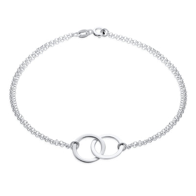 Double Chain Interlocking Rings Circle Anklet Bracelet .925Sterling Silver