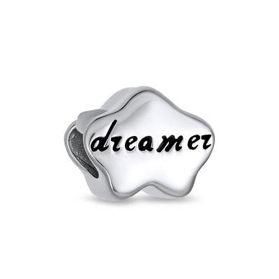 Set of 2 Fairy Angel Wings Heart & Cloud Word Dreamer Bead Charm Sterling Silver