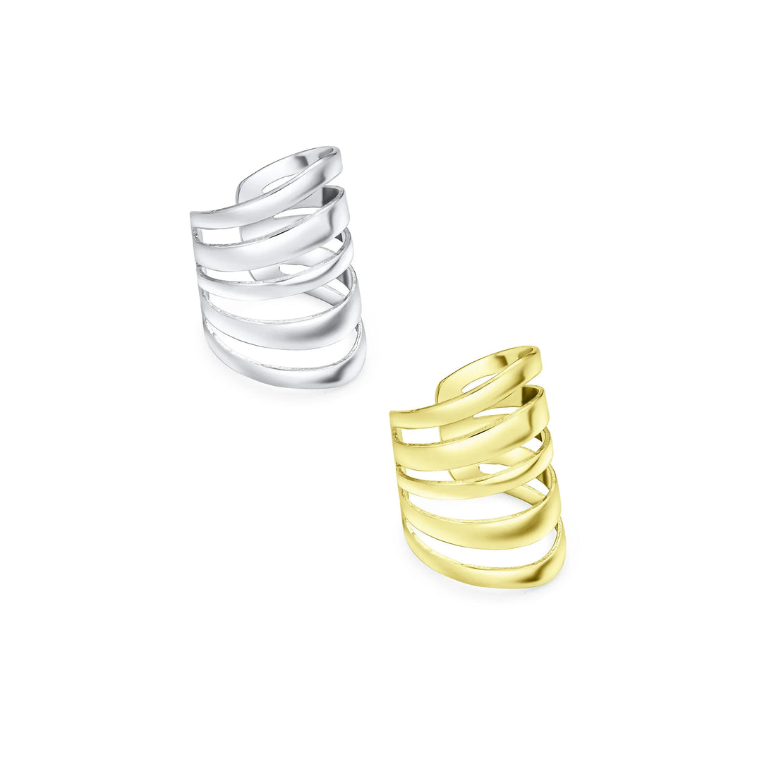 Set of Geometric Ear Cuff Cartilage Clip Wrap Helix Earrings Gold