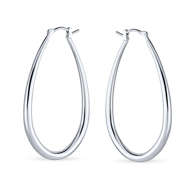 Oval Hoop Earrings .925 Sterling Silver Hinged Notched Post 2 Inch