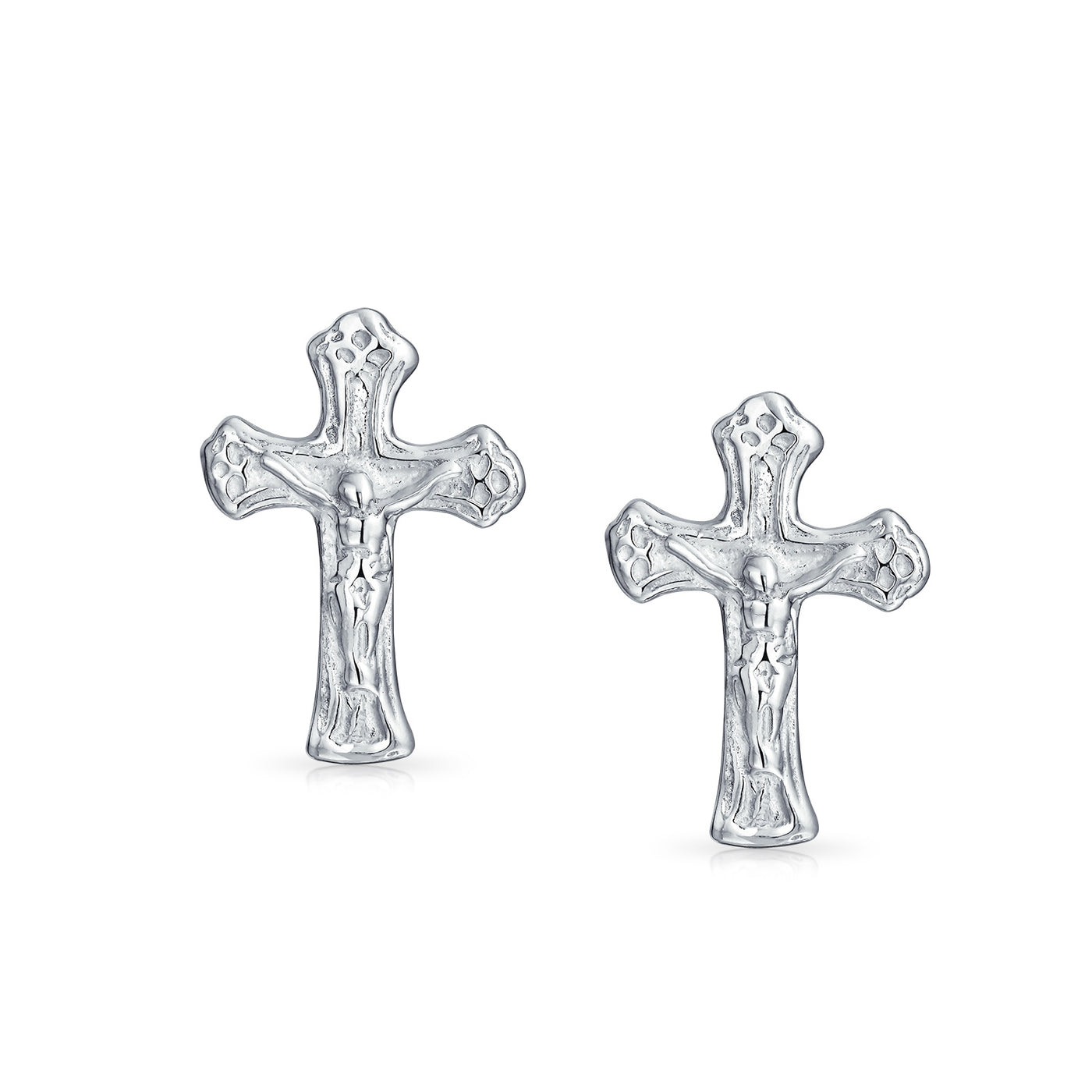 Catholic Crucifix Cross Stud Earrings Communion .925 Sterling Silver