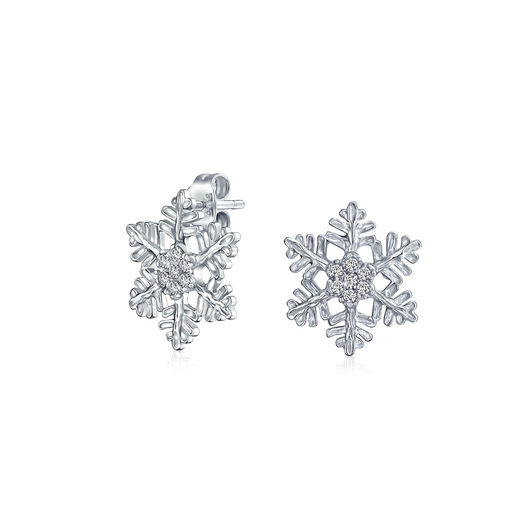 SELOVO Snowflake Earring Clear Cubic Zirconia Sparkle Hook Dangle Drop Earrings for Women for Christmas, 1.85 in * 1.6 in, Brass Cubic Zirconia, Cubic Zirconia