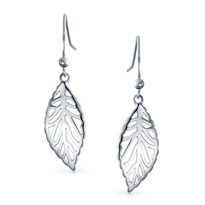 Western Leaf Feather Native American Drop Earrings 925 Sterling Silver