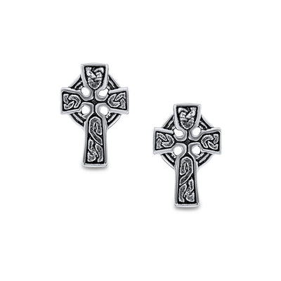 Celtic Knot Templar Knight Cross Small Stud Earrings Sterling Silver