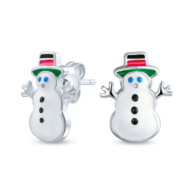 Small Fun Holiday Cartoon Christmas Snowman Stud Earrings in Sterling Silver - Bling Jewelry