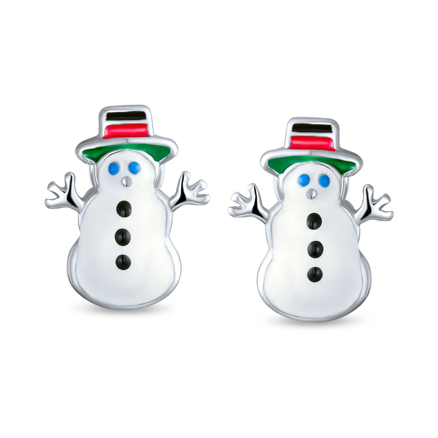 Small Fun Holiday Cartoon Christmas Snowman Stud Earrings in Sterling Silver - Bling Jewelry