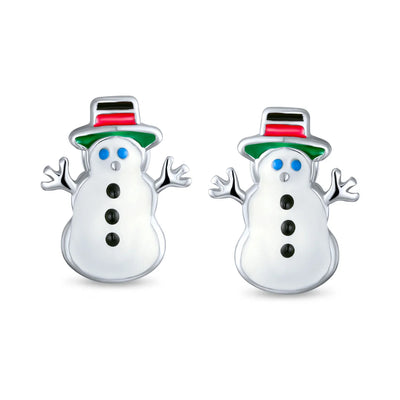 Small Fun Holiday Cartoon Christmas Snowman Stud Earrings in Sterling Silver - Bling Jewelry