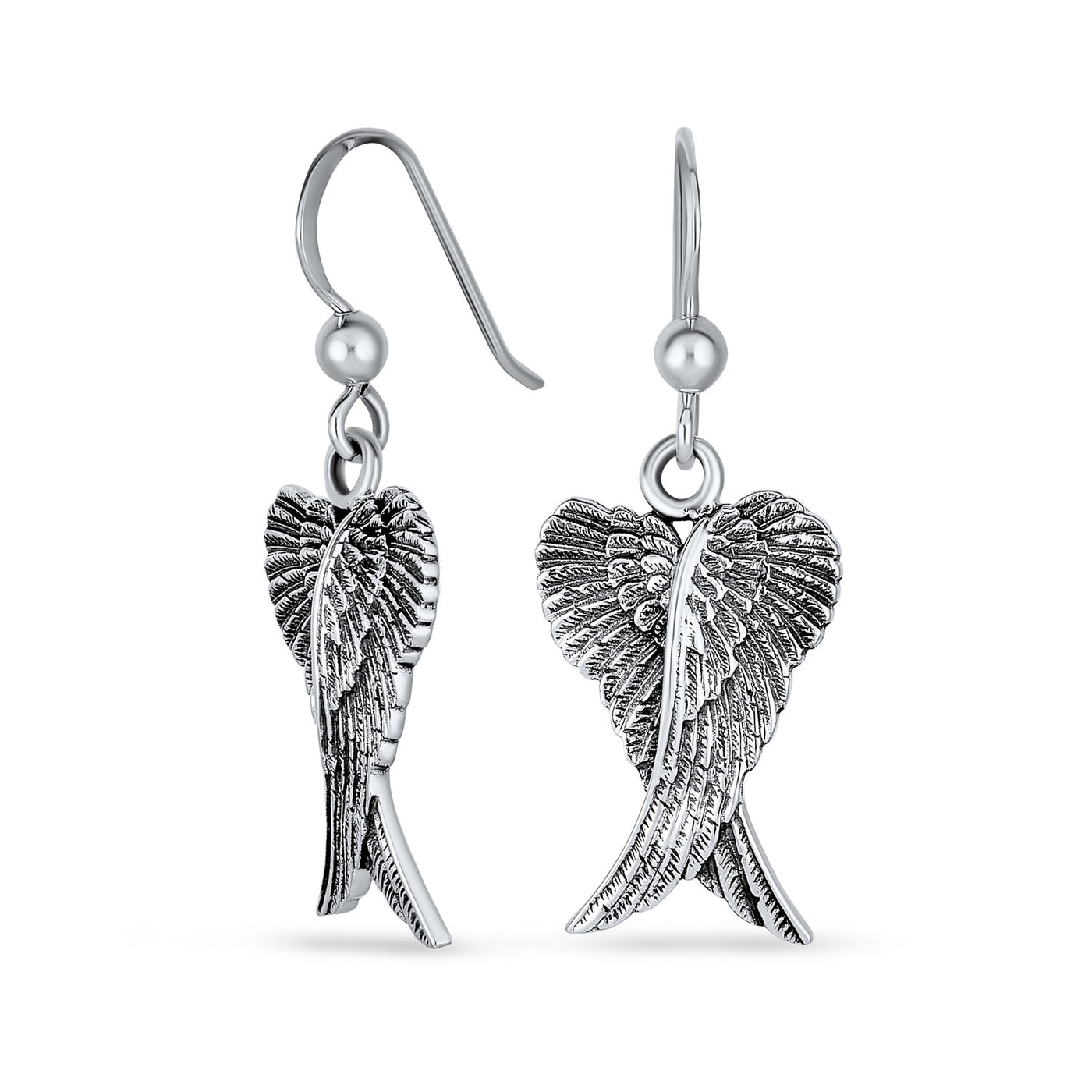 Guardian Angel Wings Feather Dangle Earrings Sterling Silver Fish Hook